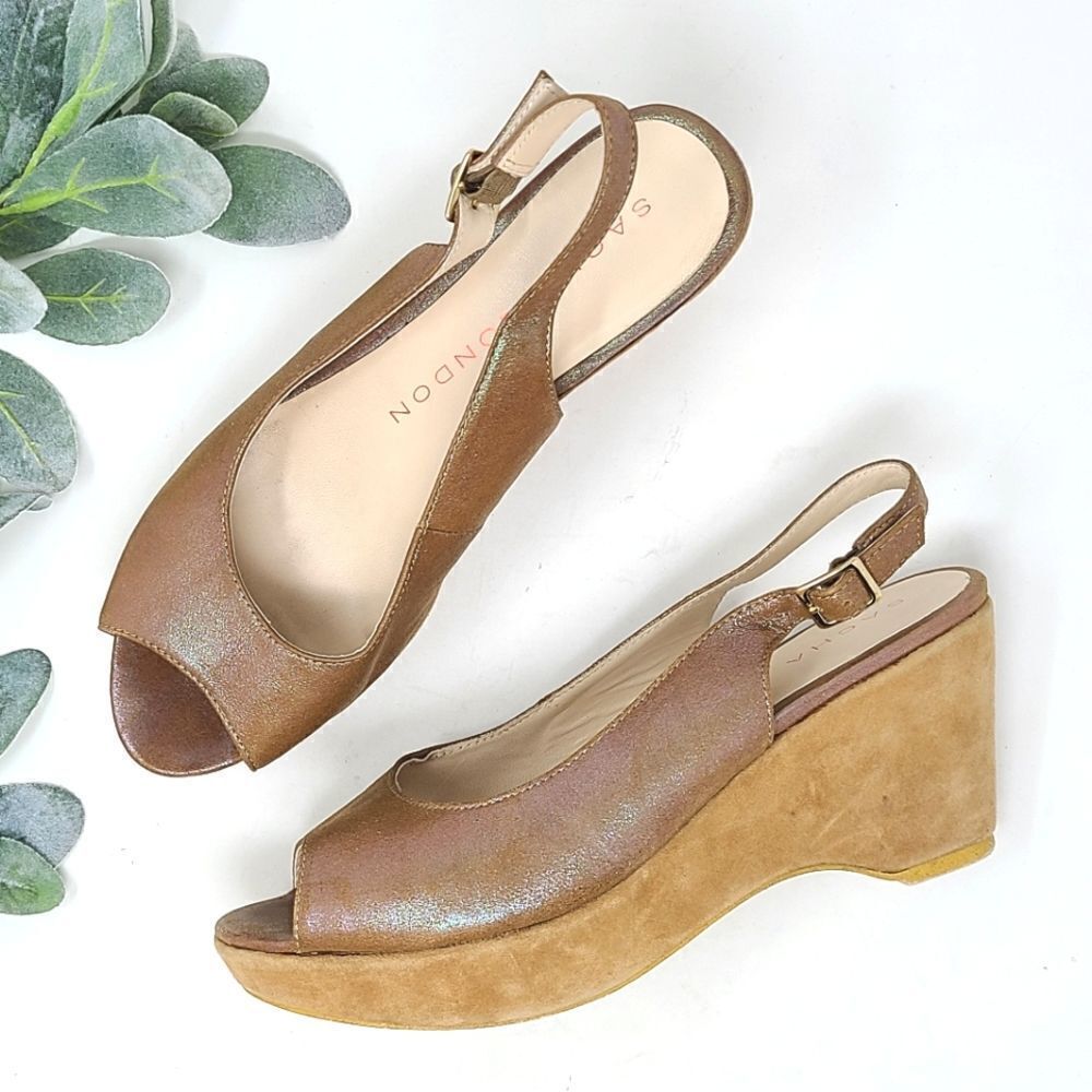SACHA LONDON Krystal‎ Wedge Peep Toe Slingback Heels 9.5